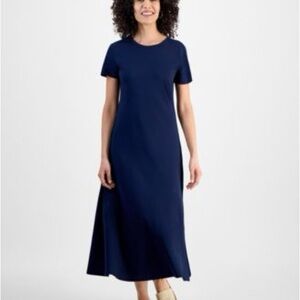 Style & Co. Womens Plus Maxi Full-Length T-Shirt Dress Blue L